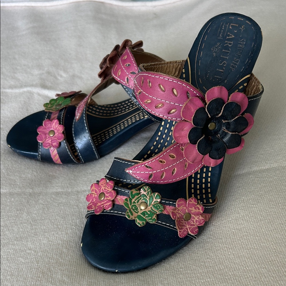 L'ATISTE Pink and Blue Floral Heels